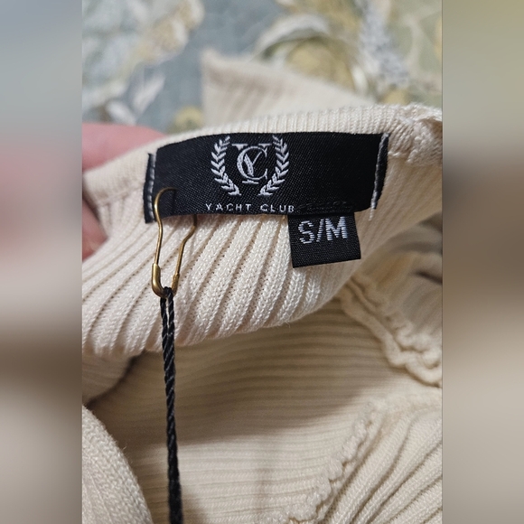 YACHT CLUB Knit One Shoulder Side Slit Midi Dress In Beige. Size S/M NWT - Picture 5 of 13